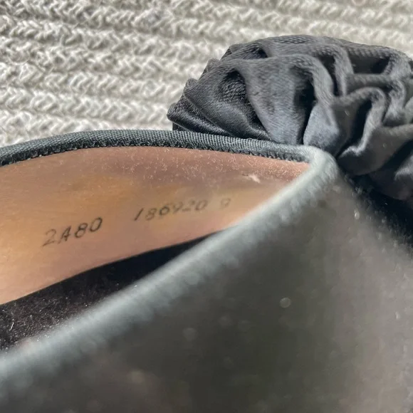 Vintage Daniel Green Black Satin Pom Pom Detail Heeled Mules Fits Size 8 Narrow - Picture 7 of 11